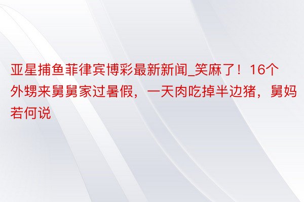 亚星捕鱼菲律宾博彩最新新闻_笑麻了！16个外甥来舅舅家过暑假，一天肉吃掉半边猪，舅妈若何说